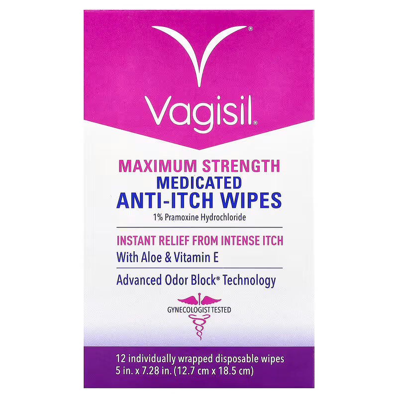 VAGISIL MEDICATED ANTI-ITCH WIPES 12'S