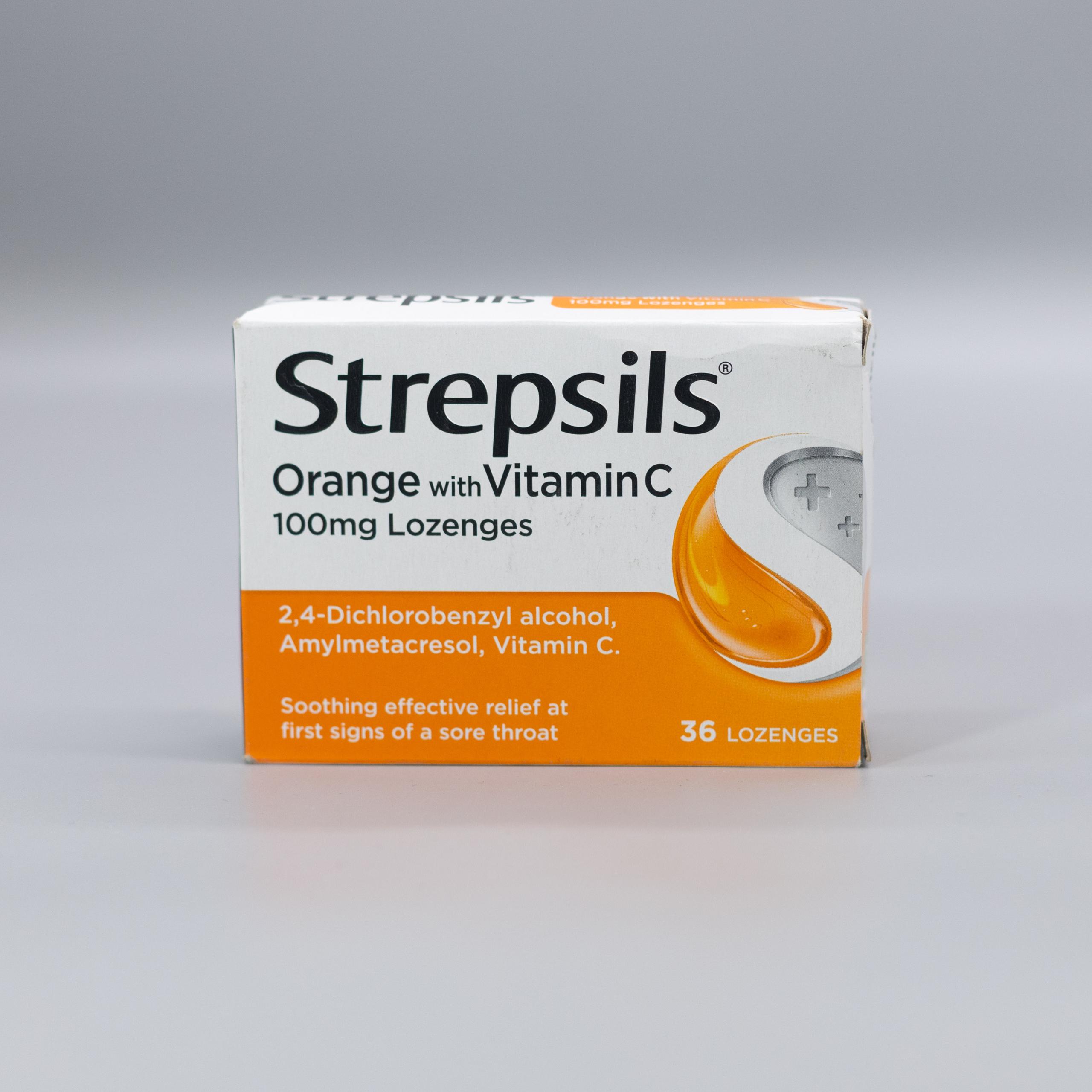 STREPSILS ORANGE WITH VITAMIN C 100MG LOZENGES 36'S